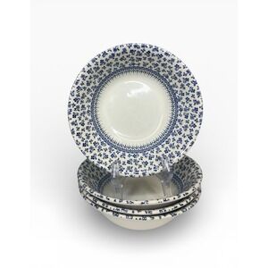 4x English Ironstone Provence Blue Coupe Cereal Bowl Floral Chintz Cottagecore